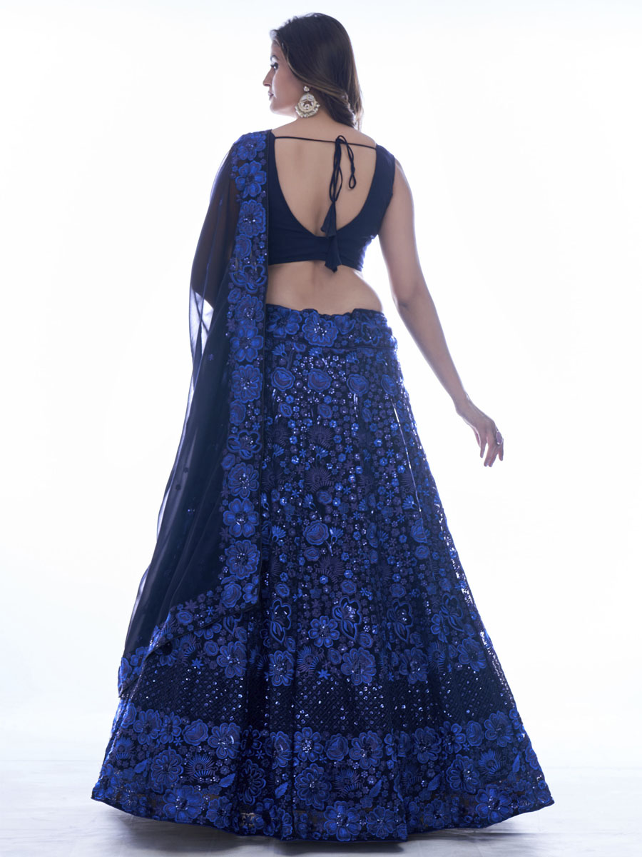 Nevy Blue Georgette Sequins Festival Party Wear Circular Lehenga Choli