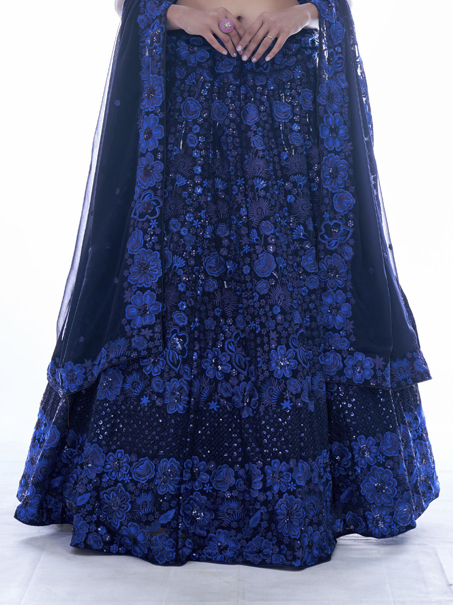 Nevy Blue Georgette Sequins Festival Party Wear Circular Lehenga Choli