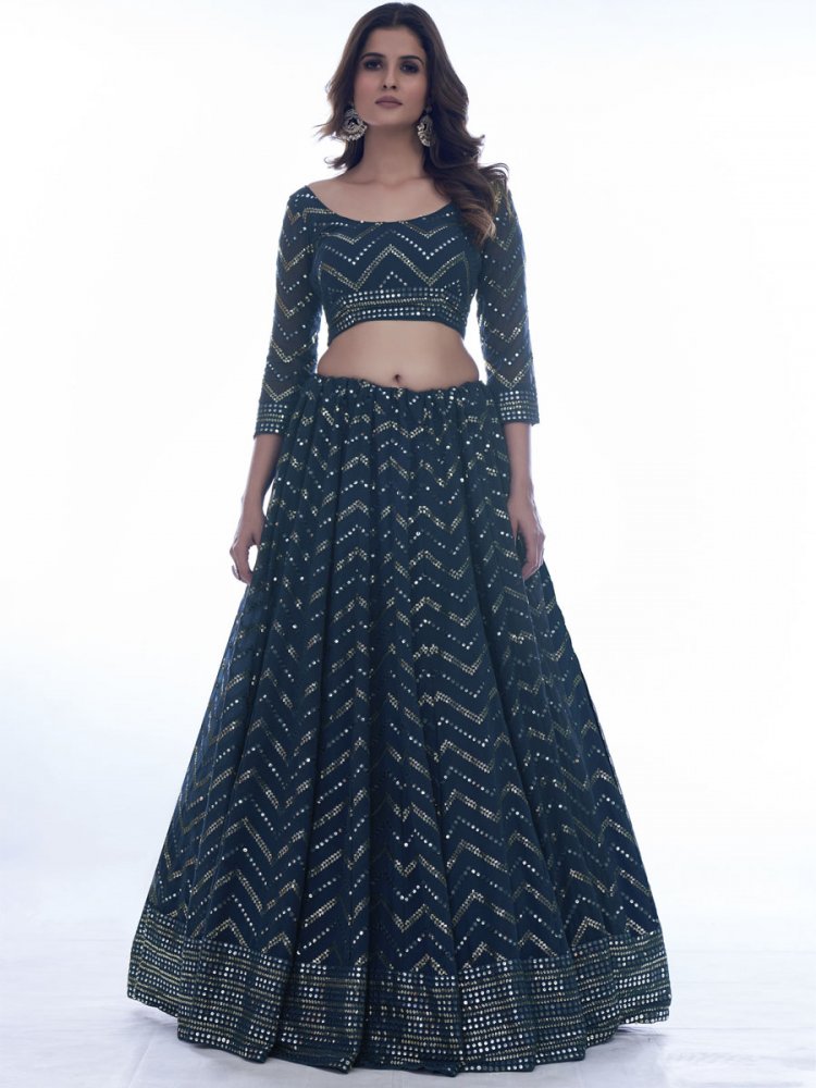 Nevy Blue Georgette Sequins Festival Party Wear Circular Lehenga Choli