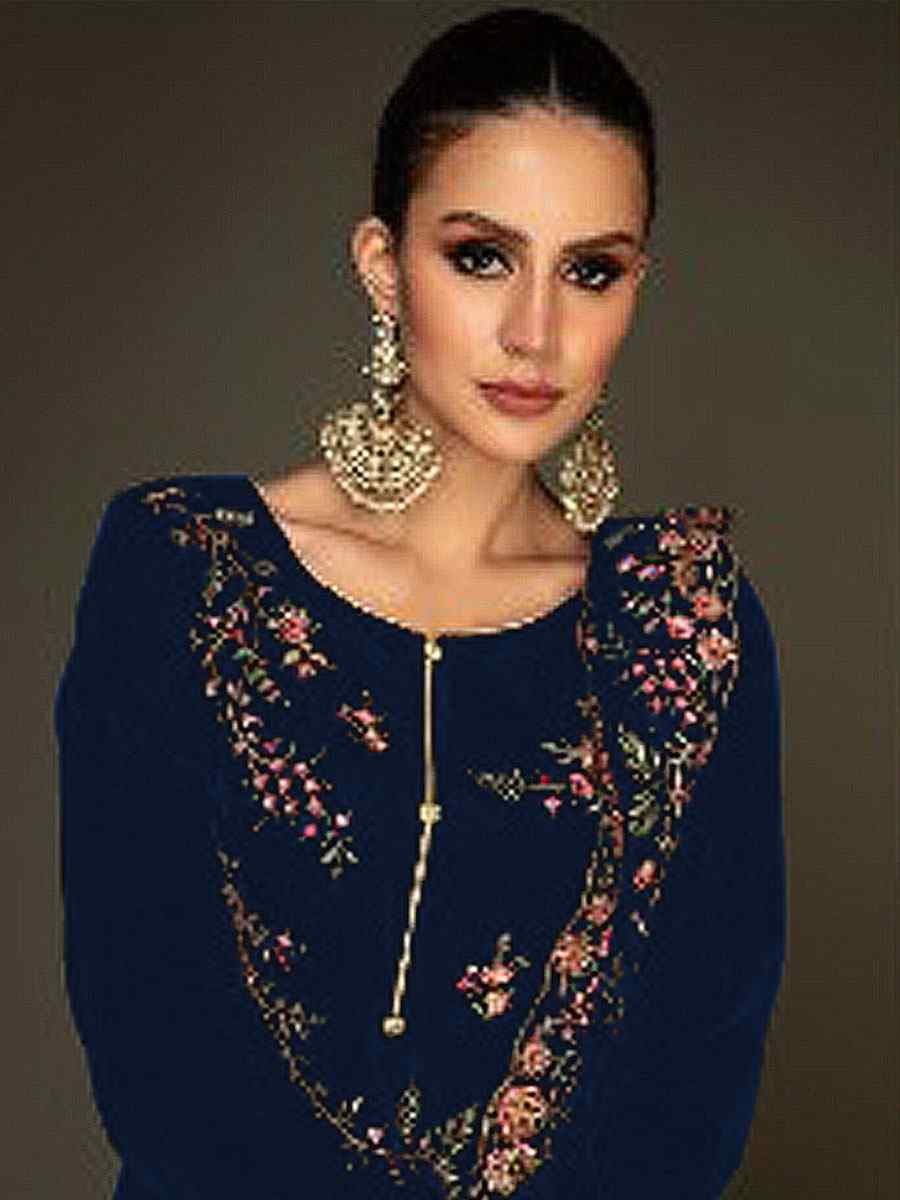 Nevy Blue Heavy Velvet Embroidered Festival Wedding Pant Salwar Kameez