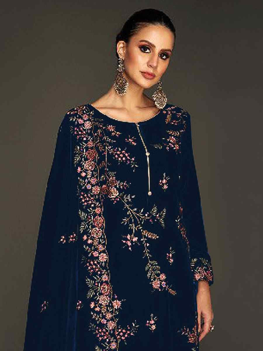 Nevy Blue Heavy Velvet Embroidered Festival Wedding Pant Salwar Kameez