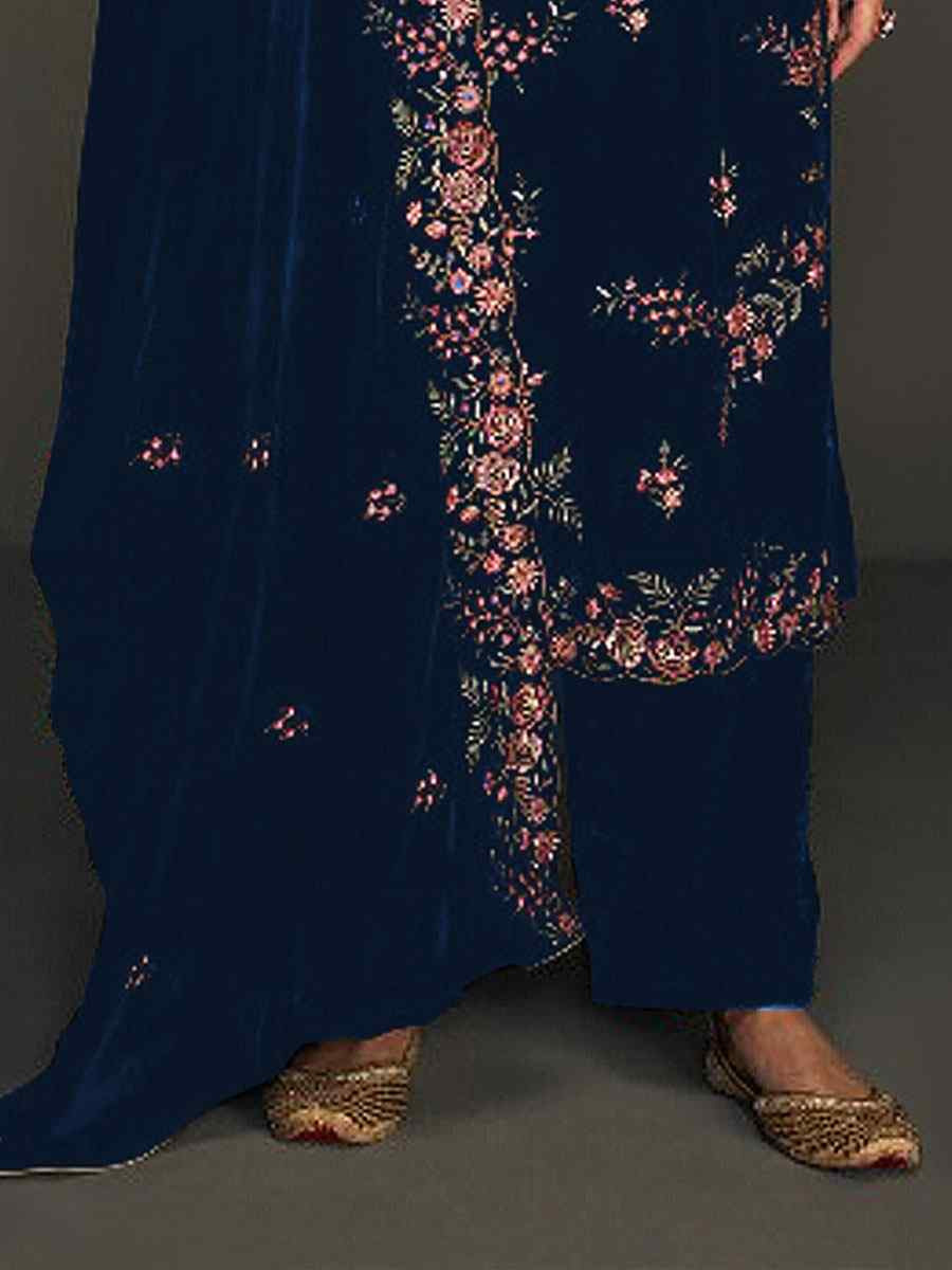 Nevy Blue Heavy Velvet Embroidered Festival Wedding Pant Salwar Kameez