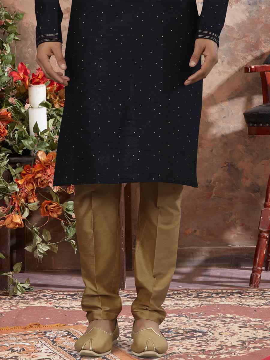 Nevy Blue Jacquard Woven Festival Party Kurta