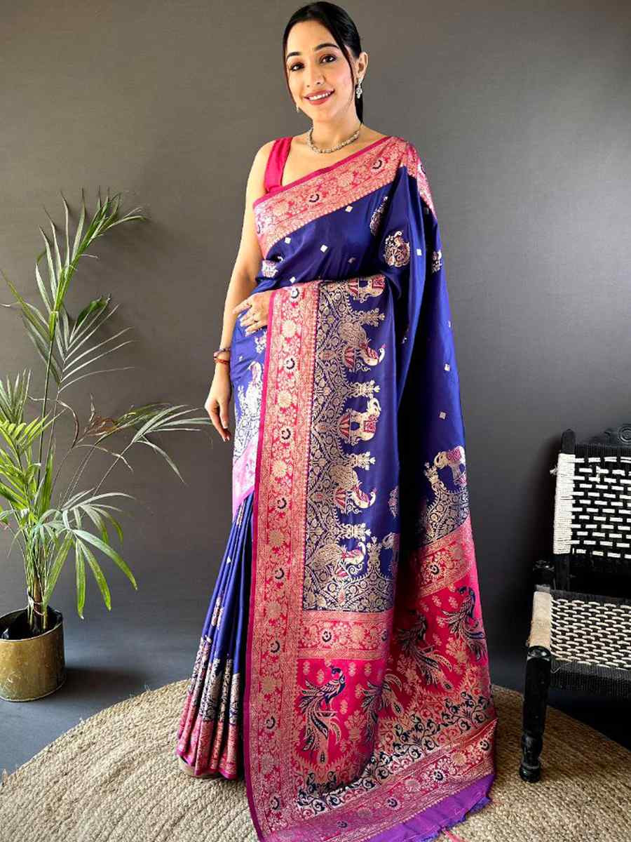 Nevy Blue Pure Paithani Banarasi Silk Handwoven Festival Wedding Fancy Heavy Border Saree