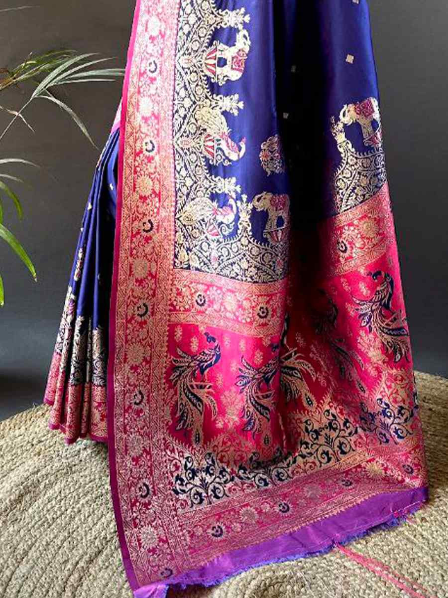Nevy Blue Pure Paithani Banarasi Silk Handwoven Festival Wedding Fancy Heavy Border Saree