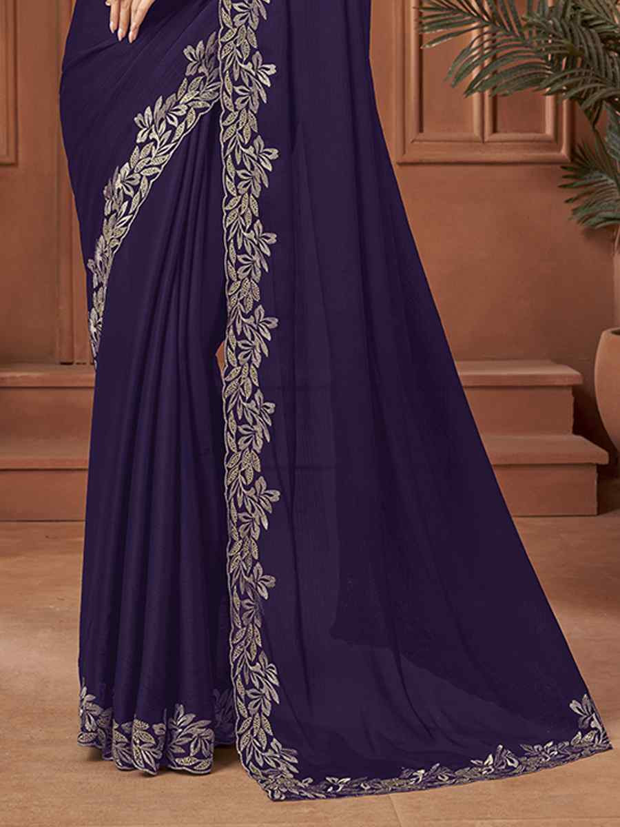 Nevy Blue Satin Chiffon Embroidery Traditional Bridal Reception Festival Wedding Fancy Heavy Border Sarees