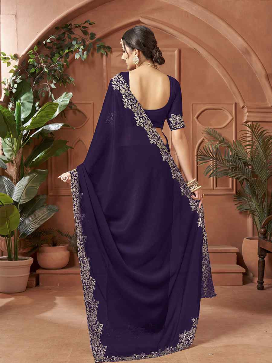 Nevy Blue Satin Chiffon Embroidery Traditional Bridal Reception Festival Wedding Fancy Heavy Border Sarees