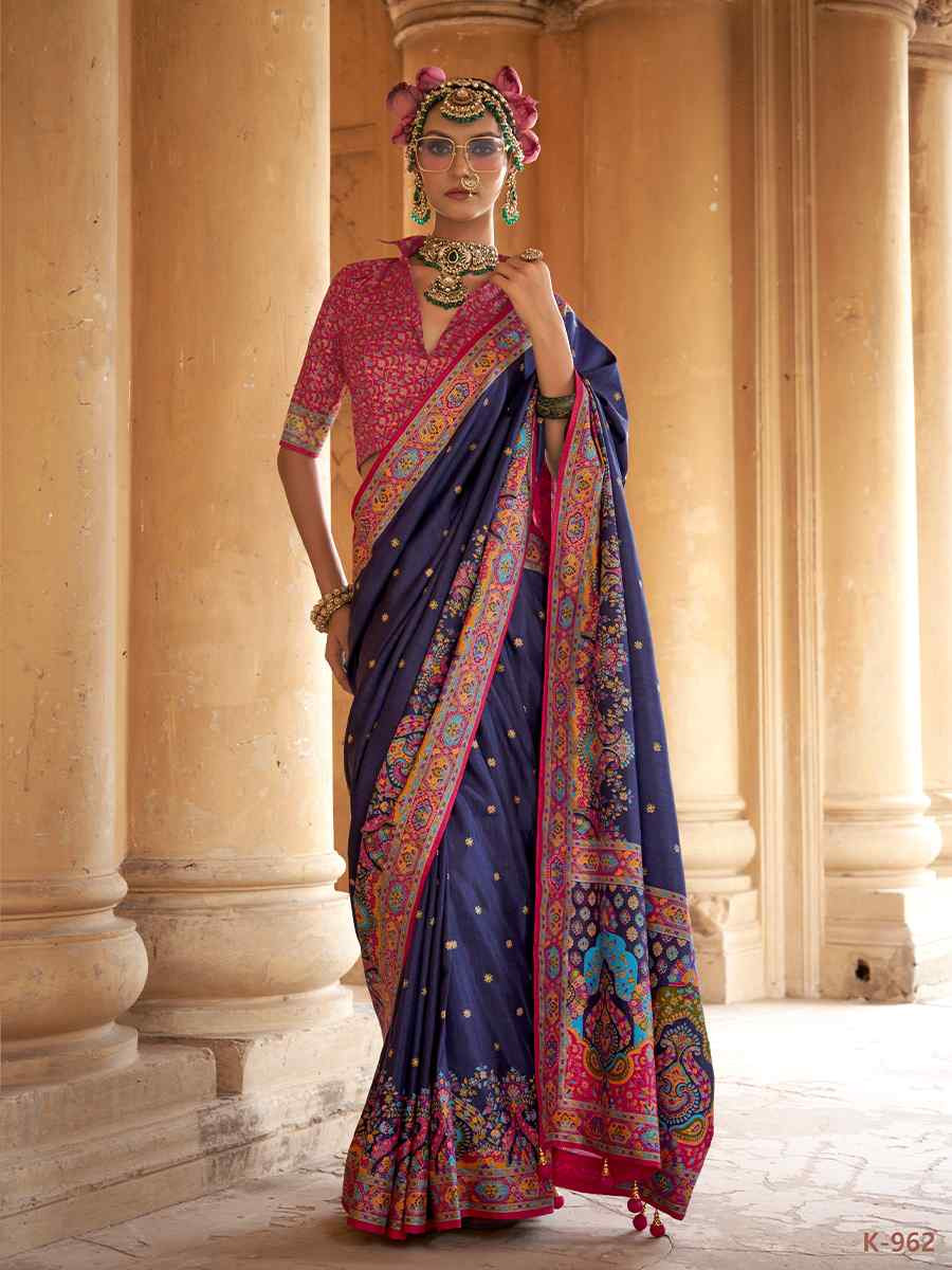 Nevy Blue Silk Handwoven Festival Wedding Fancy Heavy Border Saree
