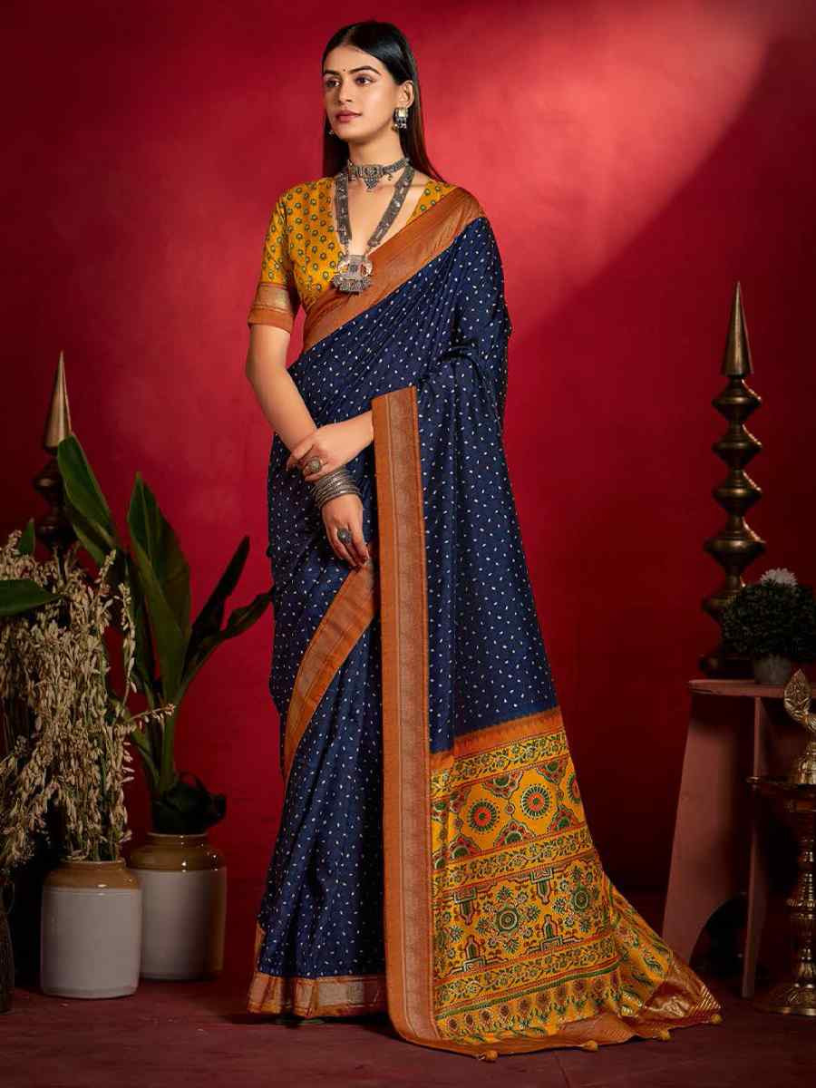 Nevy Blue Silk Handwoven Traditional Bridal Reception Festival Wedding Fancy Heavy Border Sarees