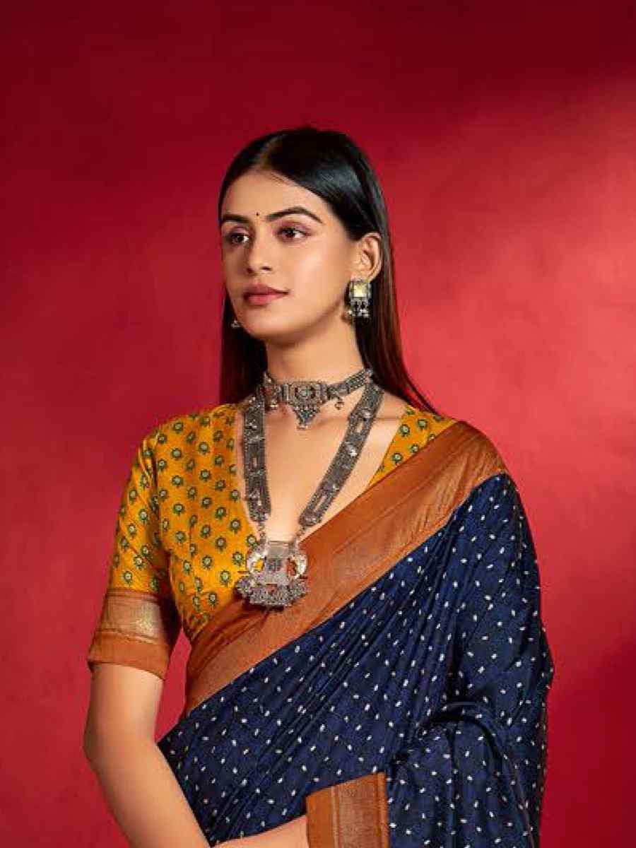 Nevy Blue Silk Handwoven Traditional Bridal Reception Festival Wedding Fancy Heavy Border Sarees