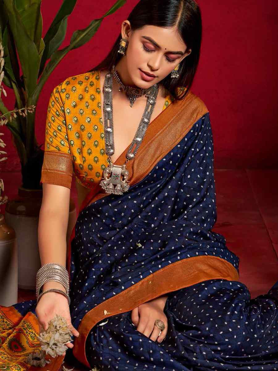 Nevy Blue Silk Handwoven Traditional Bridal Reception Festival Wedding Fancy Heavy Border Sarees