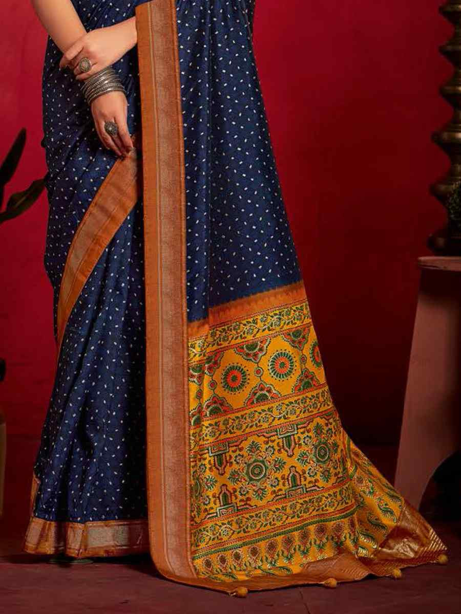 Nevy Blue Silk Handwoven Traditional Bridal Reception Festival Wedding Fancy Heavy Border Sarees