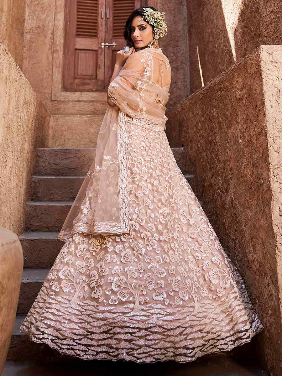 Nude Net Embroidered Reception Wedding Heavy Border Lehenga Choli