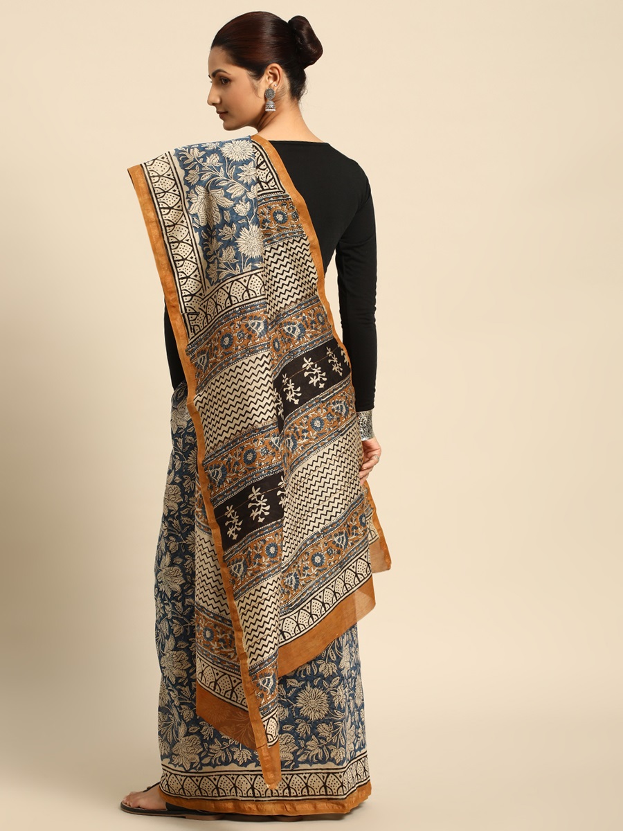 Blue Chanderi Silk Printed Festival Casual Contemporary Sarees