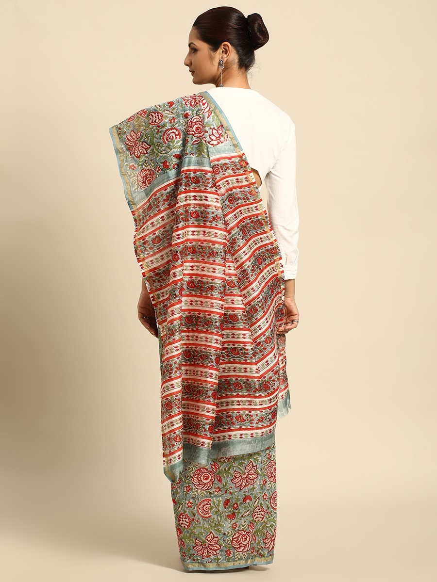 Green Chanderi Silk Printed Festival Casual Contemporary Sarees