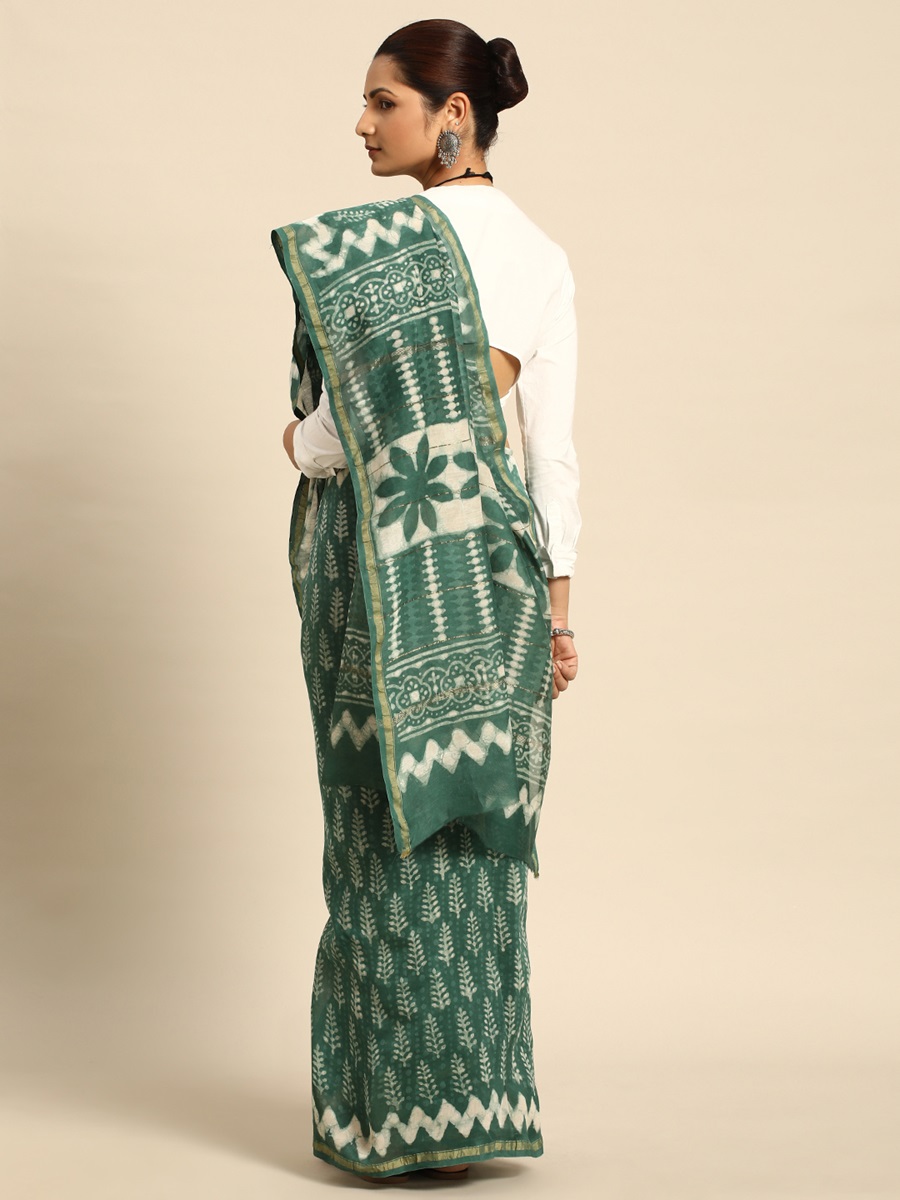 Teal Chanderi Silk Printed Festival Casual Contemporary Sarees