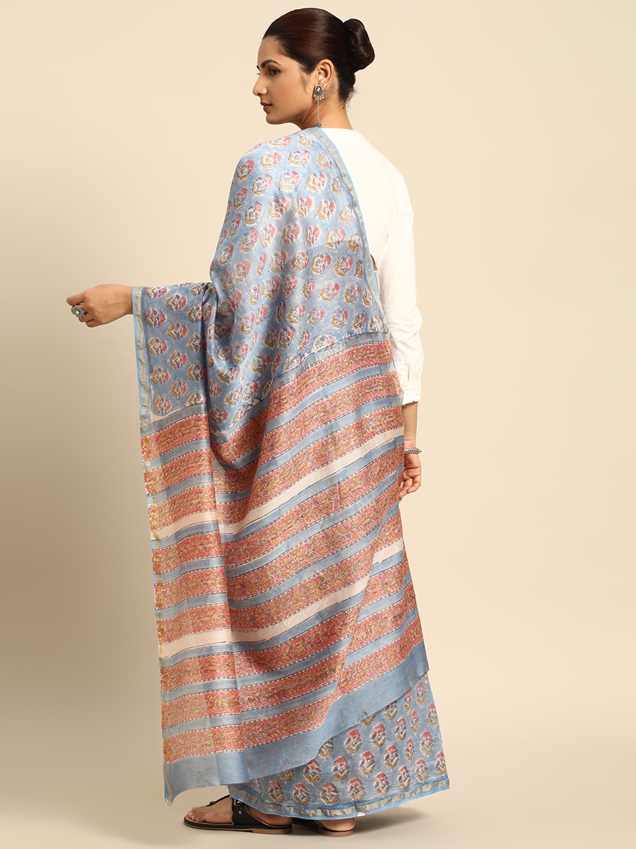 Blue Chanderi Silk Printed Festival Casual Contemporary Sarees