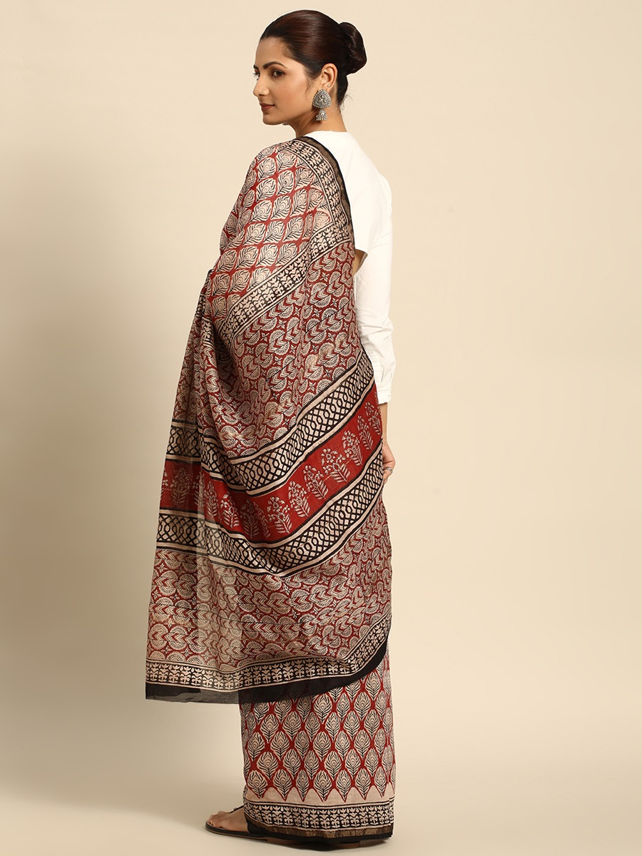 Red Chanderi Silk Printed Festival Casual Contemporary Sarees