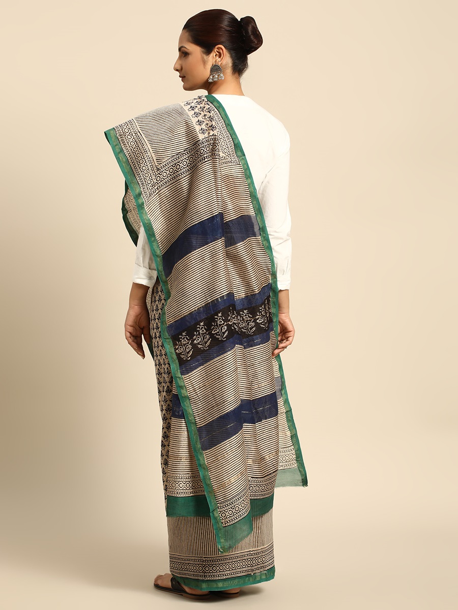 White Chanderi Silk Printed Festival Casual Contemporary Sarees