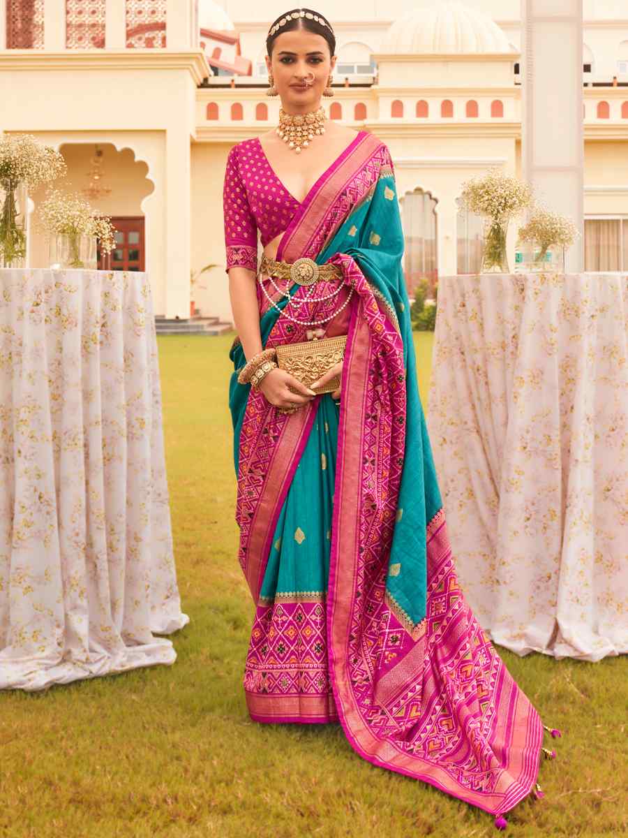 Ocean Blue Mercerized Sigma Silk Handwoven Wedding Festival Heavy Border Saree