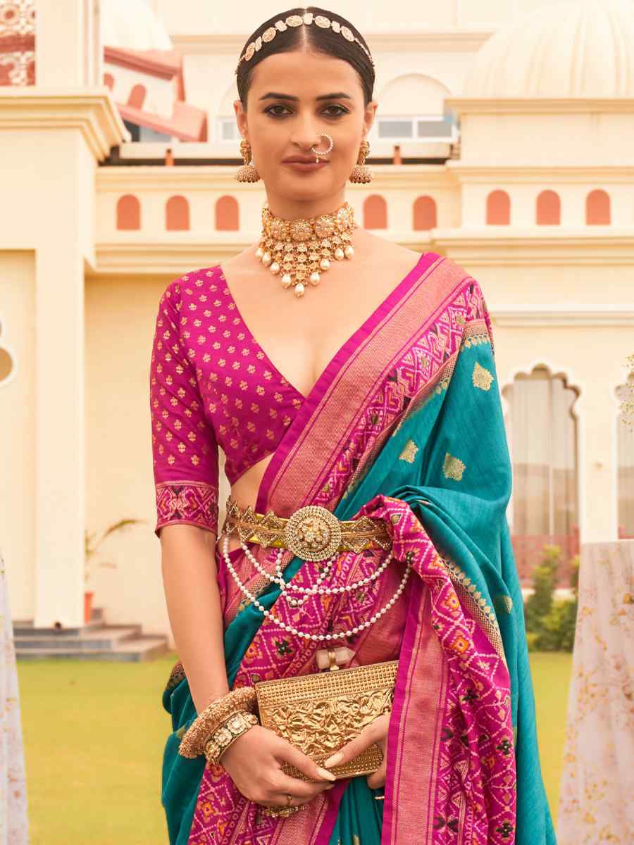 Ocean Blue Mercerized Sigma Silk Handwoven Wedding Festival Heavy Border Saree