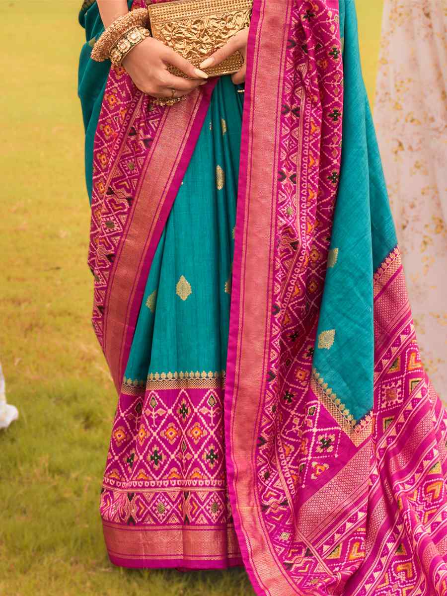 Ocean Blue Mercerized Sigma Silk Handwoven Wedding Festival Heavy Border Saree