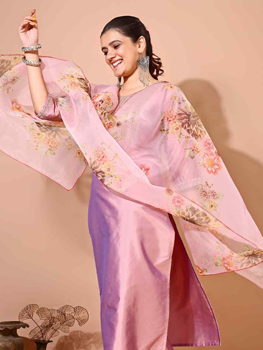 Off Pink Taffeta Silk Embroidered Festival Casual Pant Ready Salwar Kameez