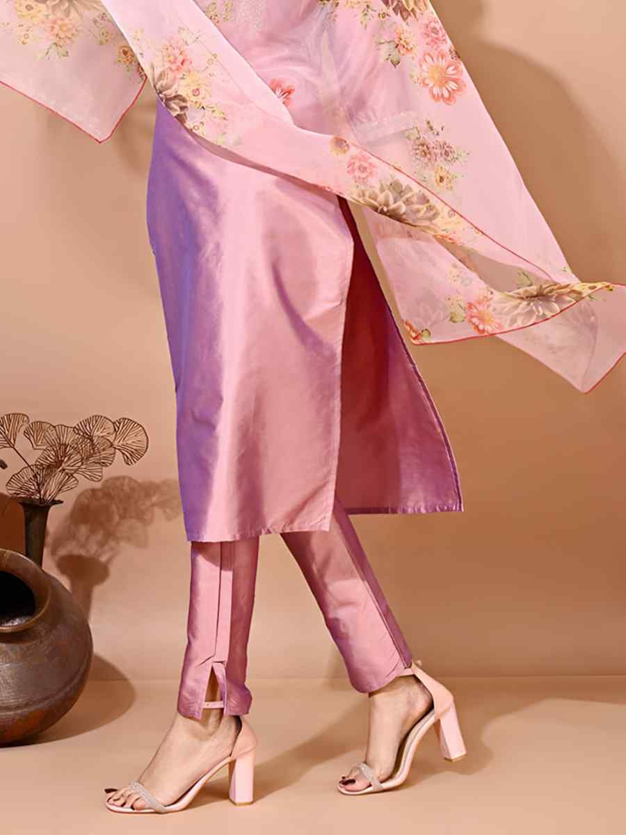 Off Pink Taffeta Silk Embroidered Festival Casual Pant Ready Salwar Kameez