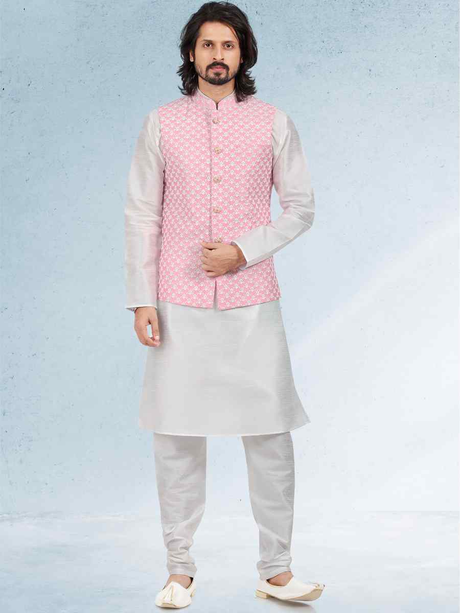 Off White Art Banarasi Silk Woven Festival Party Kurta