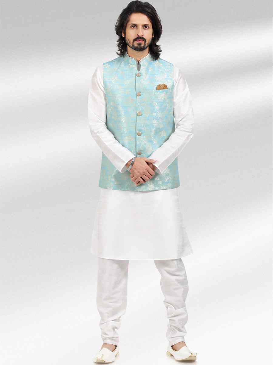 Off White Art Banarasi Silk Woven Festival Party Kurta