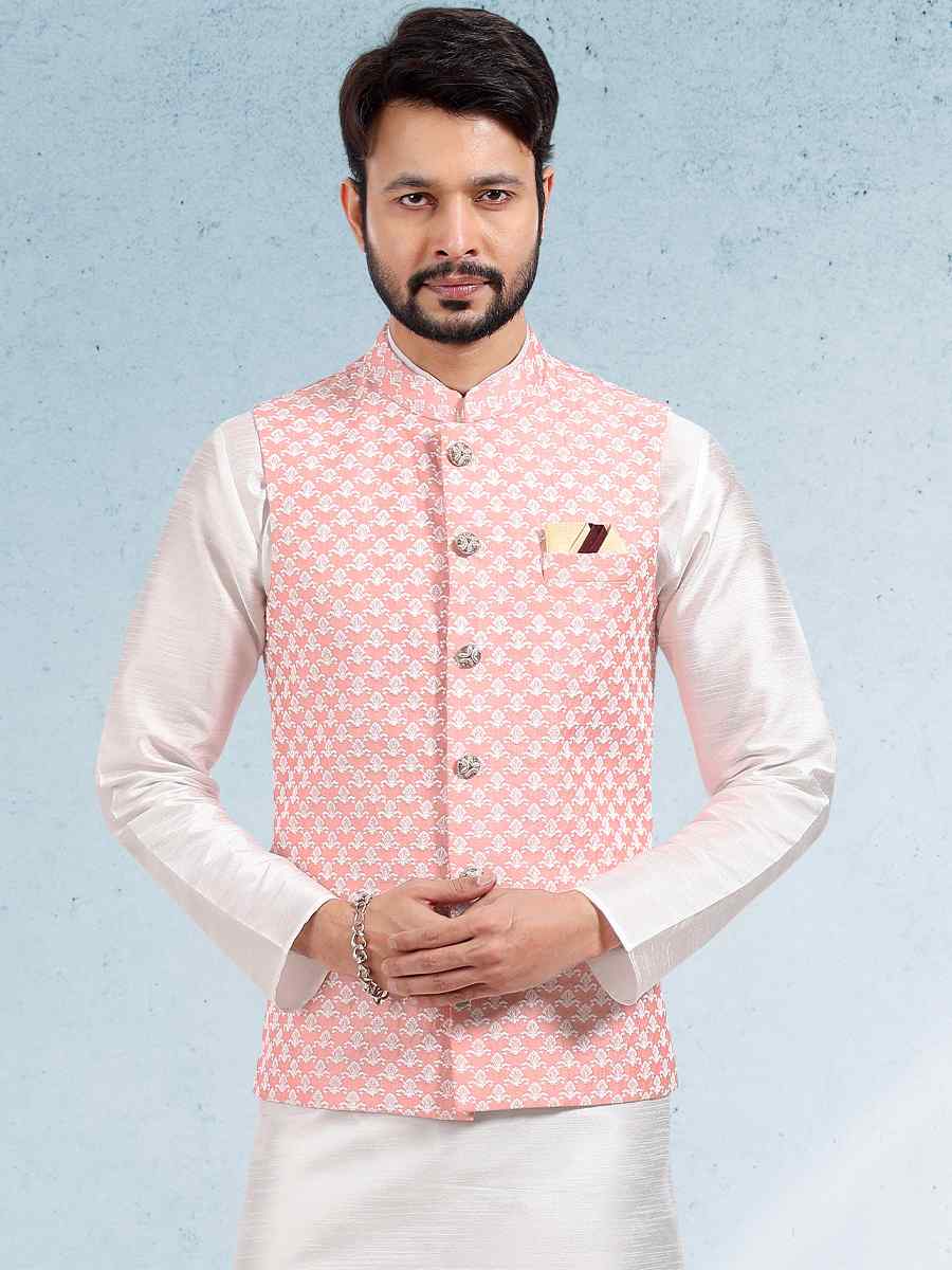 Off White Art Banarasi Silk Woven Festival Party Kurta