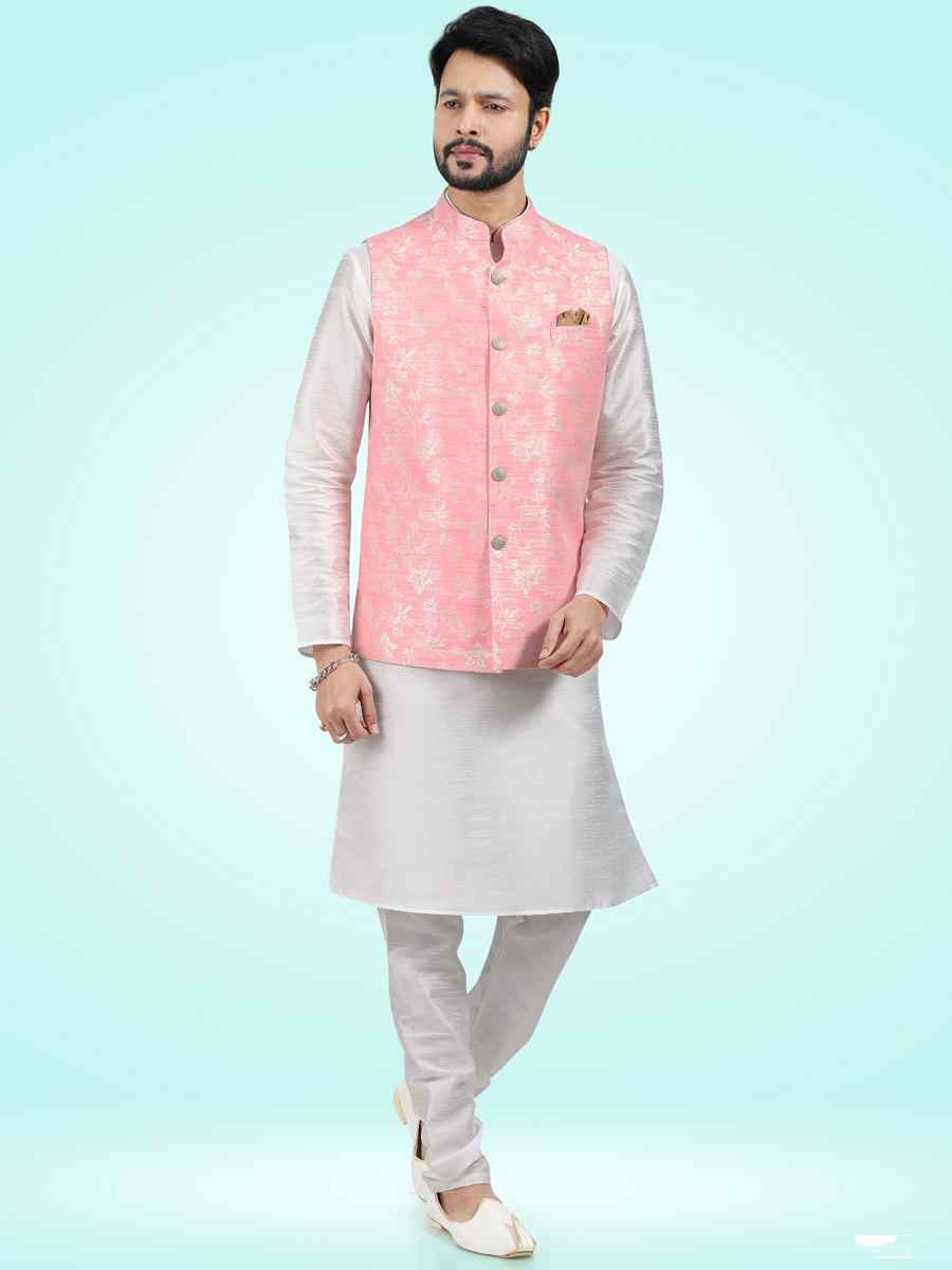 Off White Art Banarasi Silk Woven Festival Party Kurta