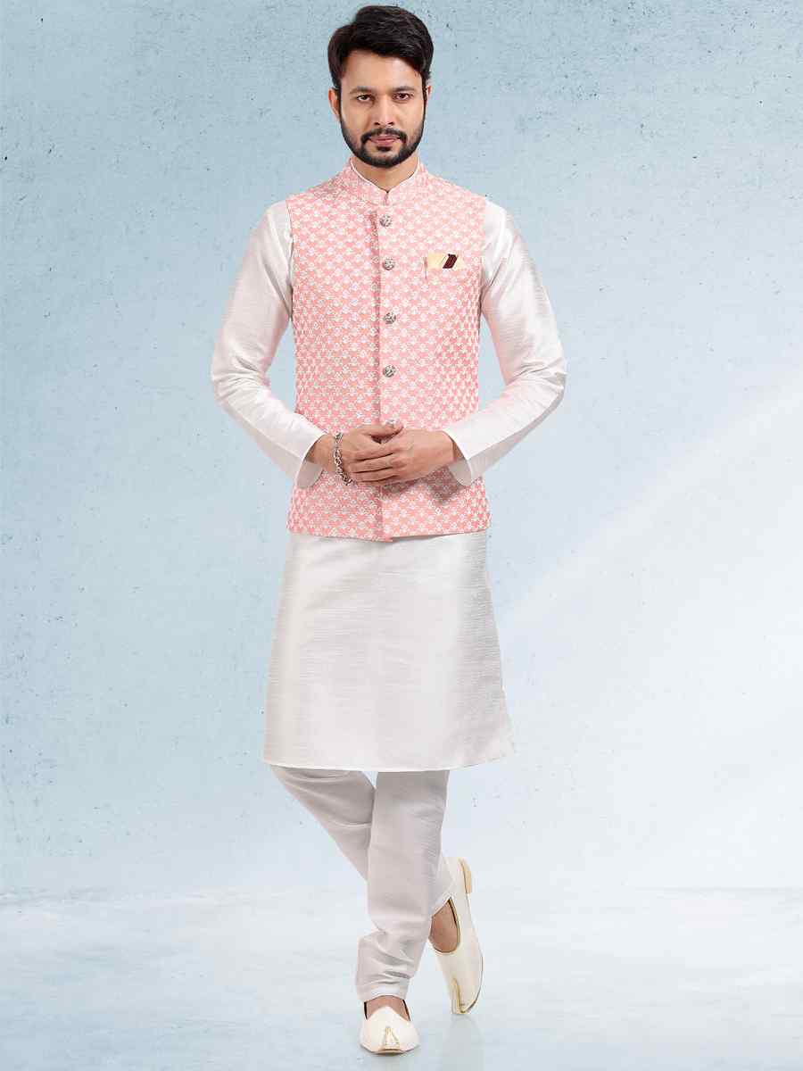 Off White Art Banarasi Silk Woven Festival Party Kurta