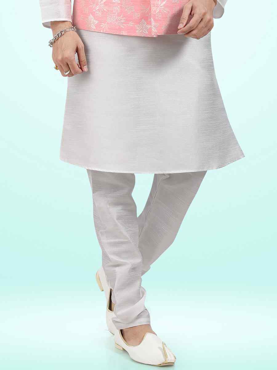 Off White Art Banarasi Silk Woven Festival Party Kurta