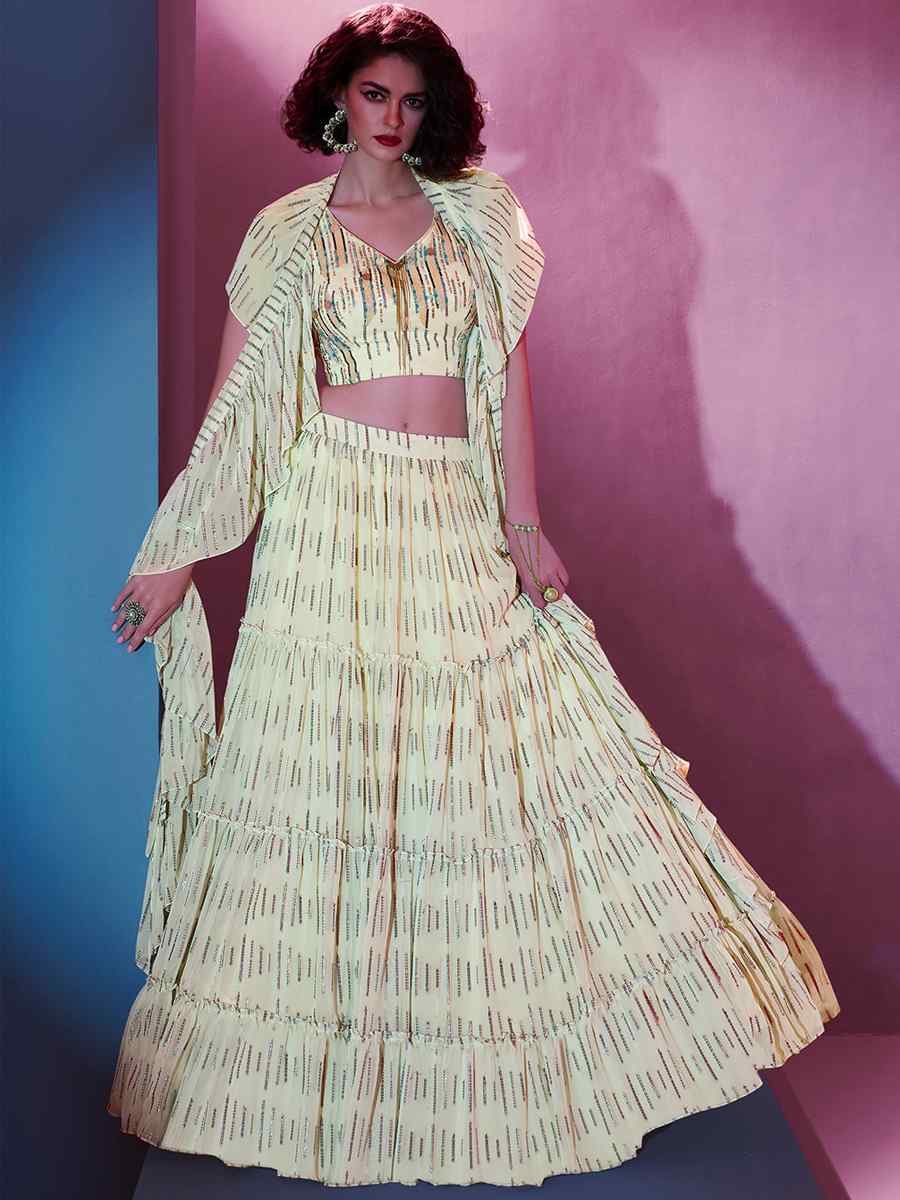 Off White Art Silk Embroidered Party Wear Festival Circular Lehenga Choli