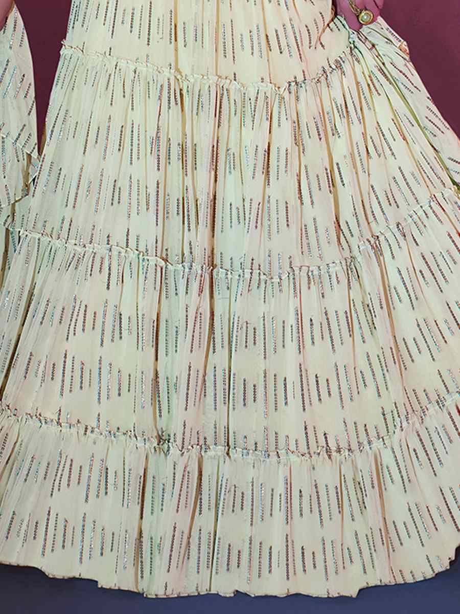Off White Art Silk Embroidered Party Wear Festival Circular Lehenga Choli