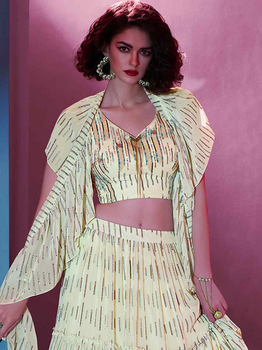 Off White Art Silk Embroidered Party Wear Festival Circular Lehenga Choli