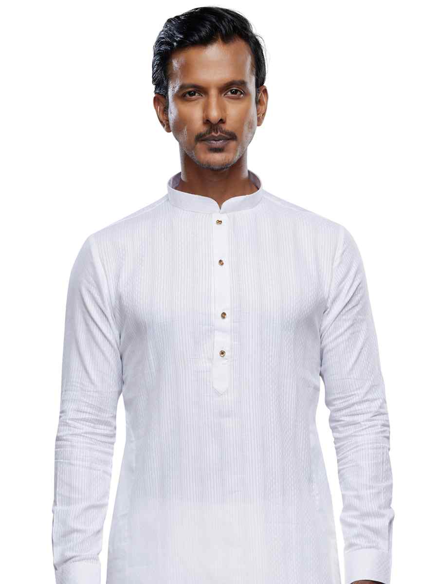 Off White Art Silk Printed Festival Casual Kurta