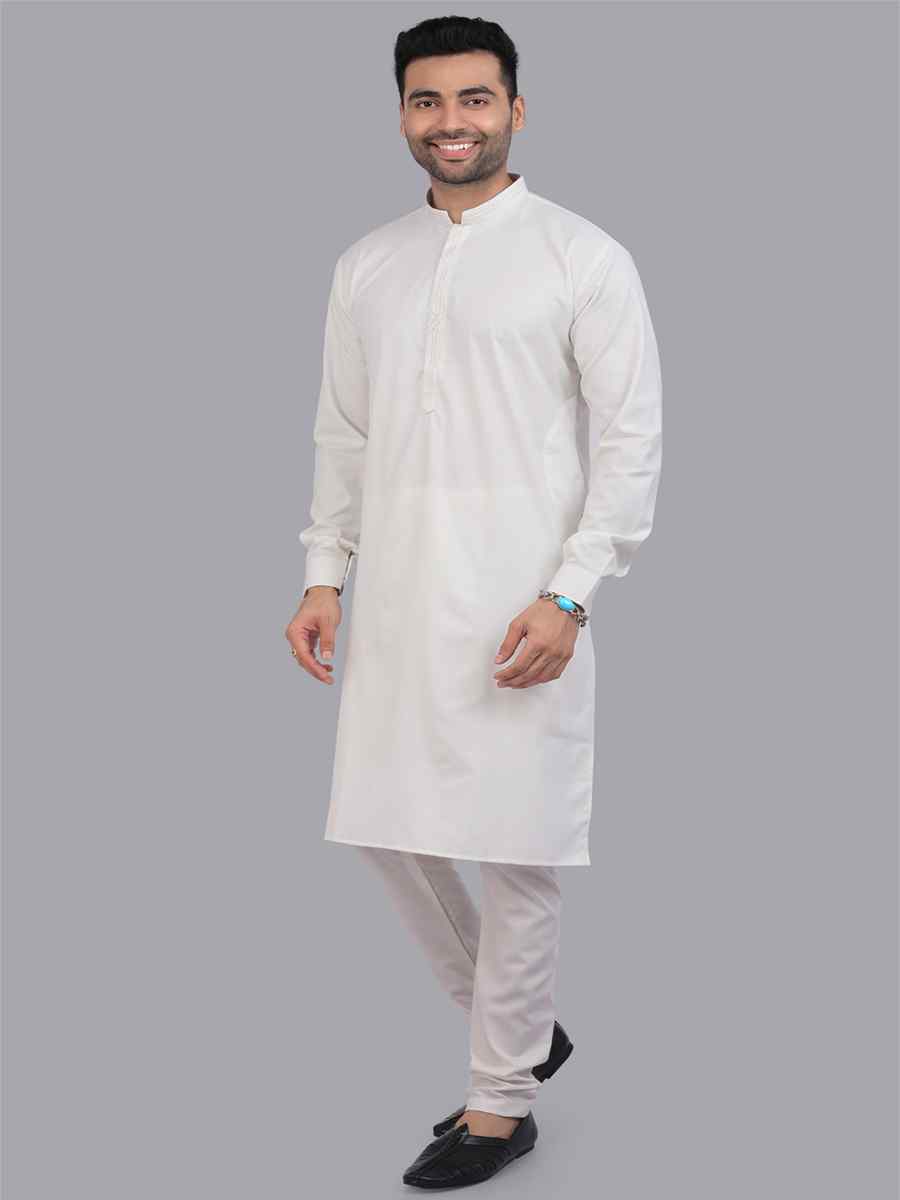 Off White Art Silk Printed Festival Casual Kurta