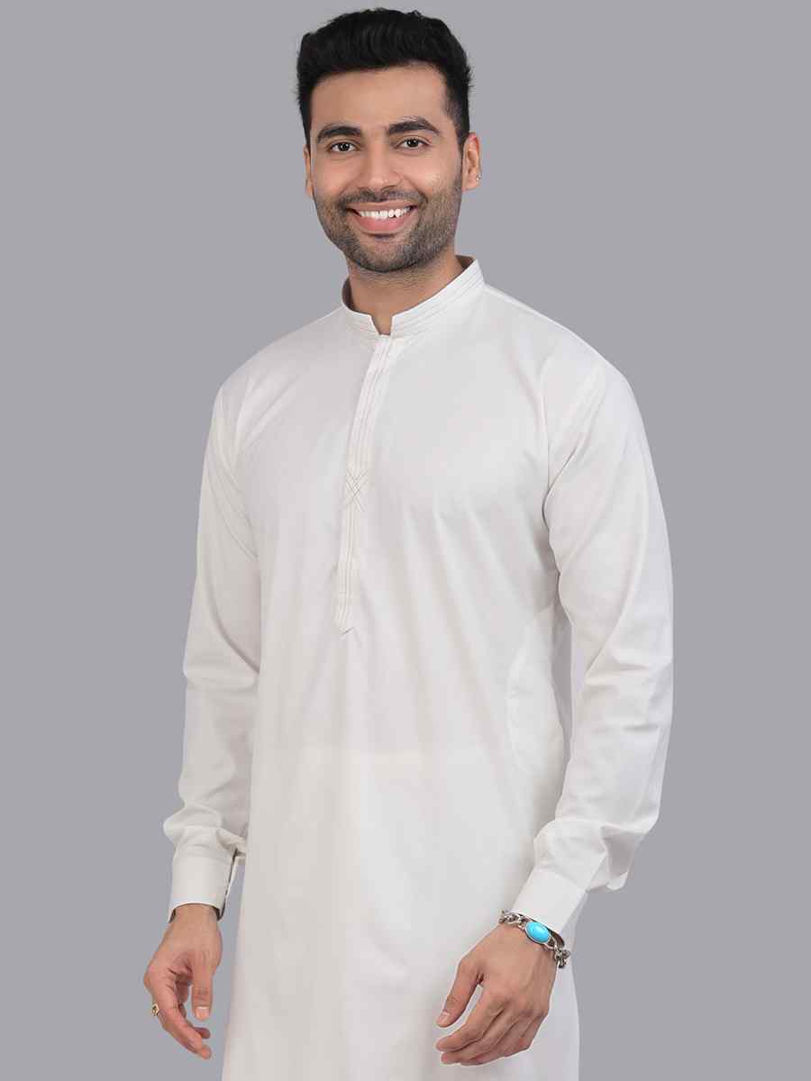 Off White Art Silk Printed Festival Casual Kurta