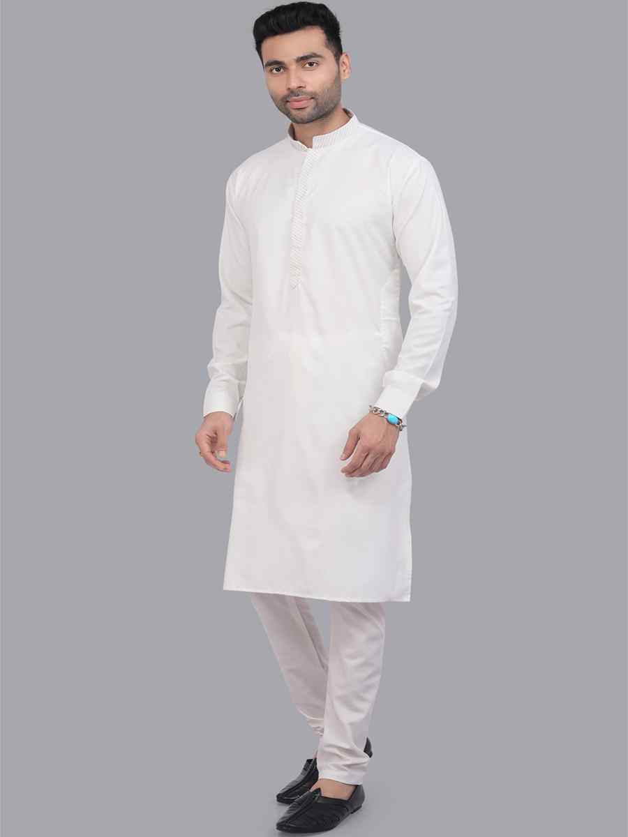 Off White Art Silk Printed Festival Casual Kurta