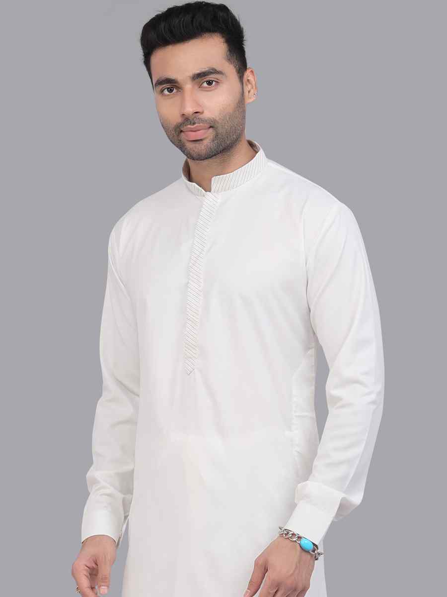 Off White Art Silk Printed Festival Casual Kurta