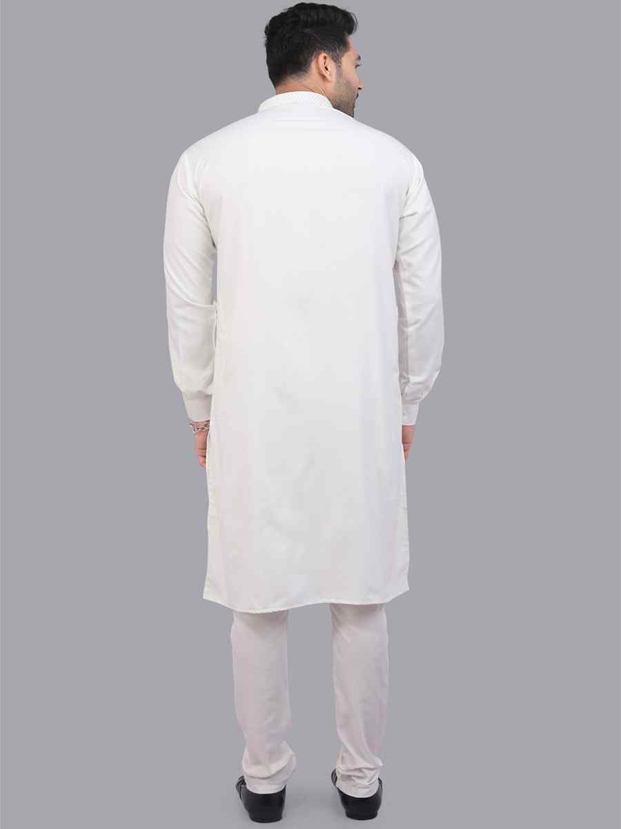 Off White Art Silk Printed Festival Casual Kurta