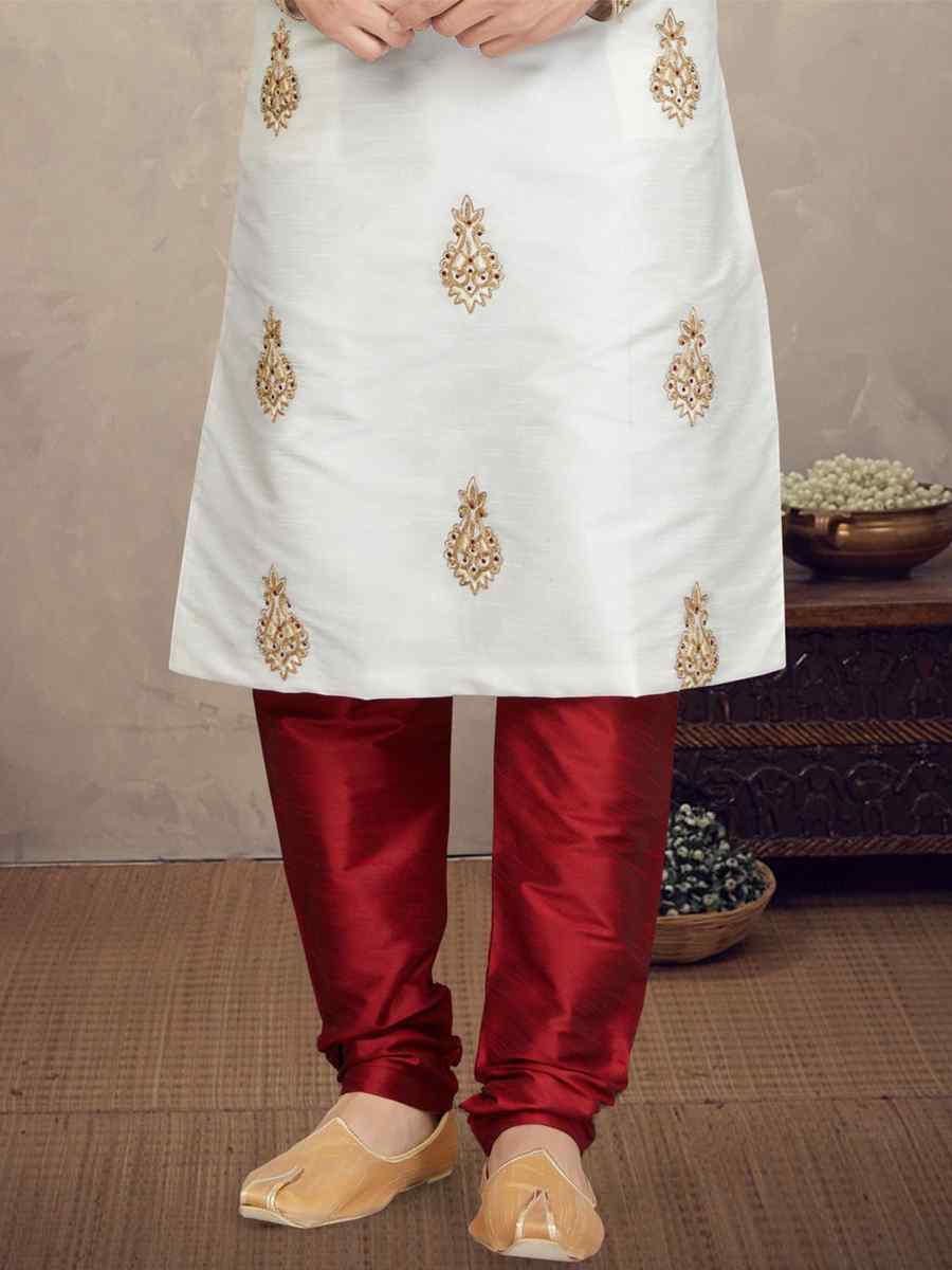 Off White Art Silk Woven Festival Mehendi Kurta