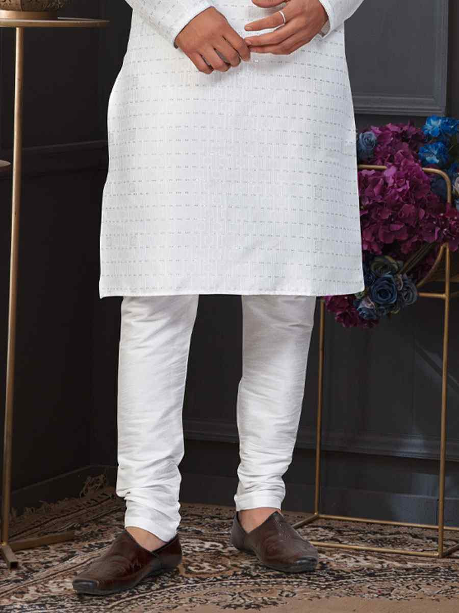 Off white Banarasi Jackard Embroidery Festival Wedding Party Mens Kurta