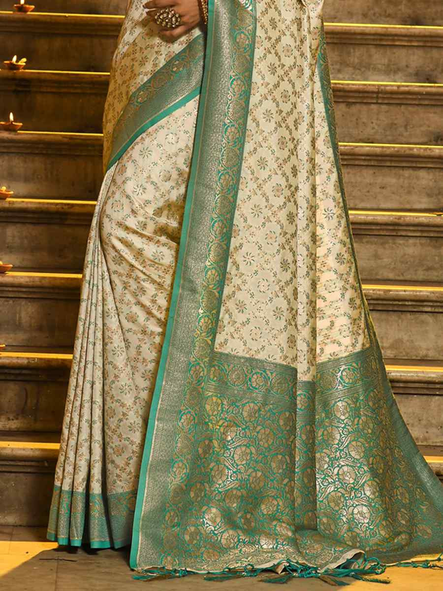 Off-White Banarasi Silk Handwoven Festival Wedding Fancy Heavy Border Saree
