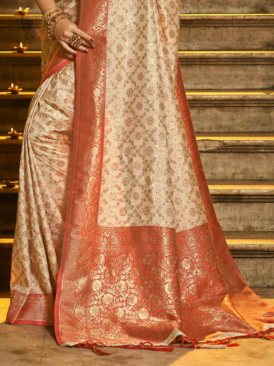 Off-White Banarasi Silk Handwoven Festival Wedding Fancy Heavy Border Saree