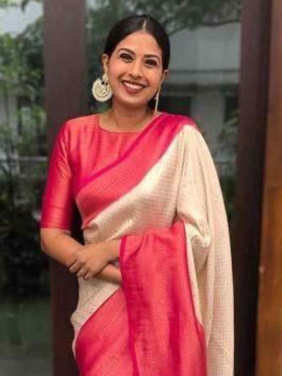 Off White Banarasi Soft Silk Jacquard Festival Wear Fancy Heavy Border Saree