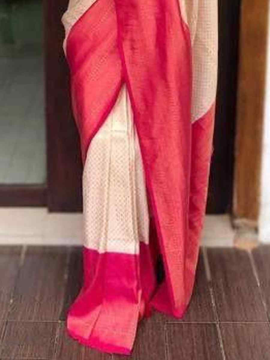 Off White Banarasi Soft Silk Jacquard Festival Wear Fancy Heavy Border Saree