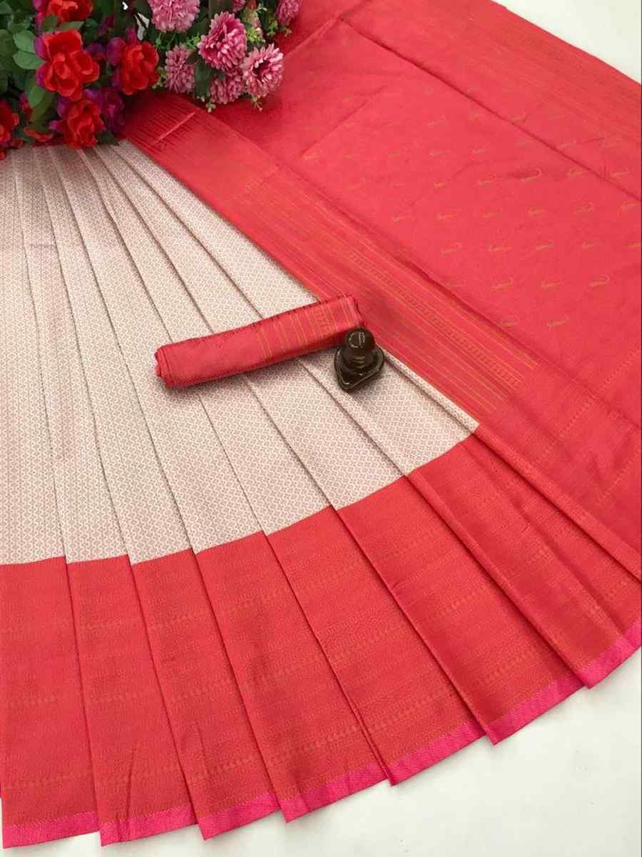 Off White Banarasi Soft Silk Jacquard Festival Wear Fancy Heavy Border Saree